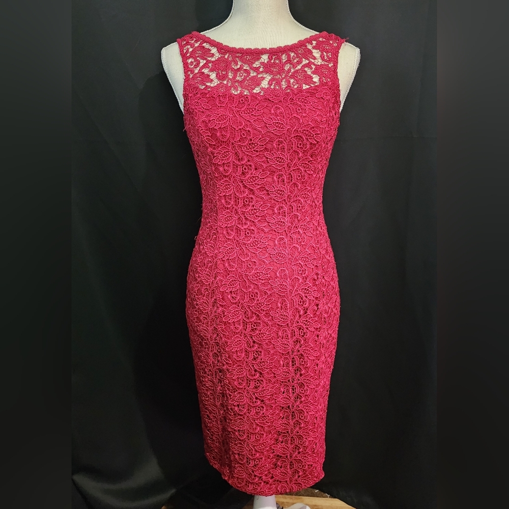 White House Black Market Magenta Lace Sheath Dress